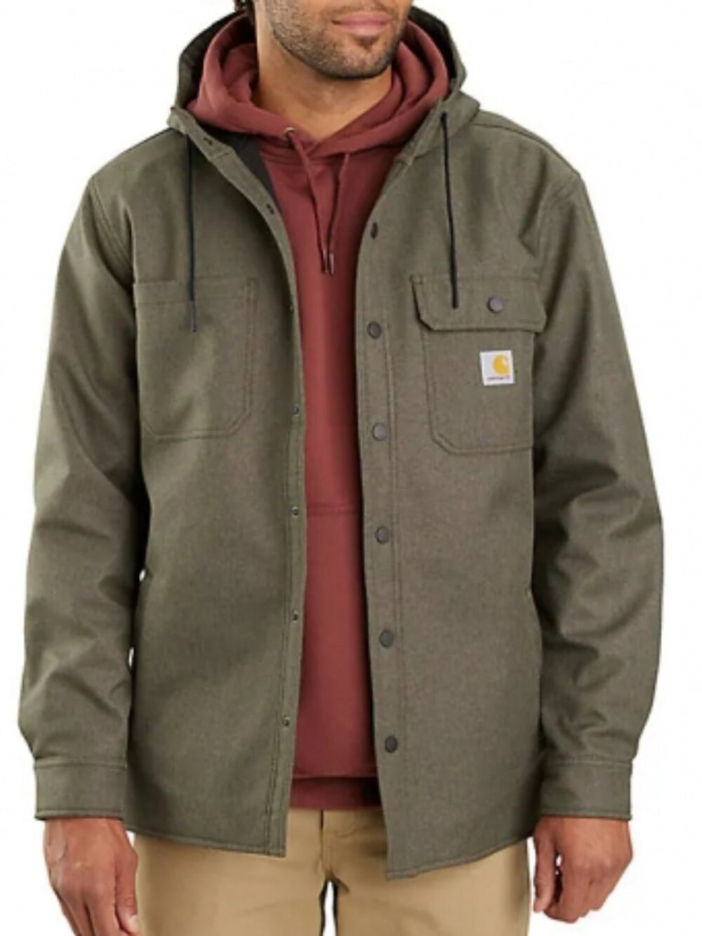 Carhartt Rain Defender Men's Hoodie Green Snap Front Fleece Lined Jacket XL